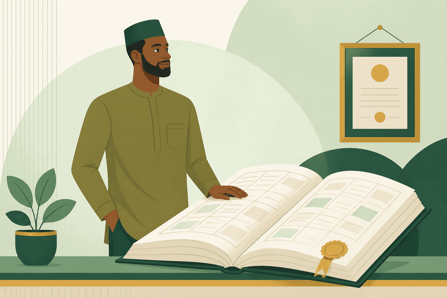 A public officer standing beside an open publication register